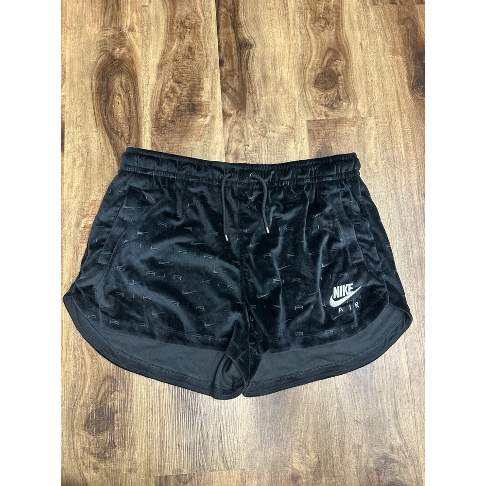 NWT NIKE AIR WOMEN'S BLACK VELOUR MID RISE EMBOSSED SHORTS US SIZE LARGE (L)